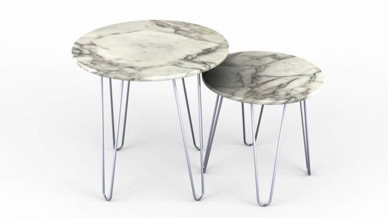 Table basse gigogne pied épingle en marbre blanc Calacatta Oro Paris et en région parisienne